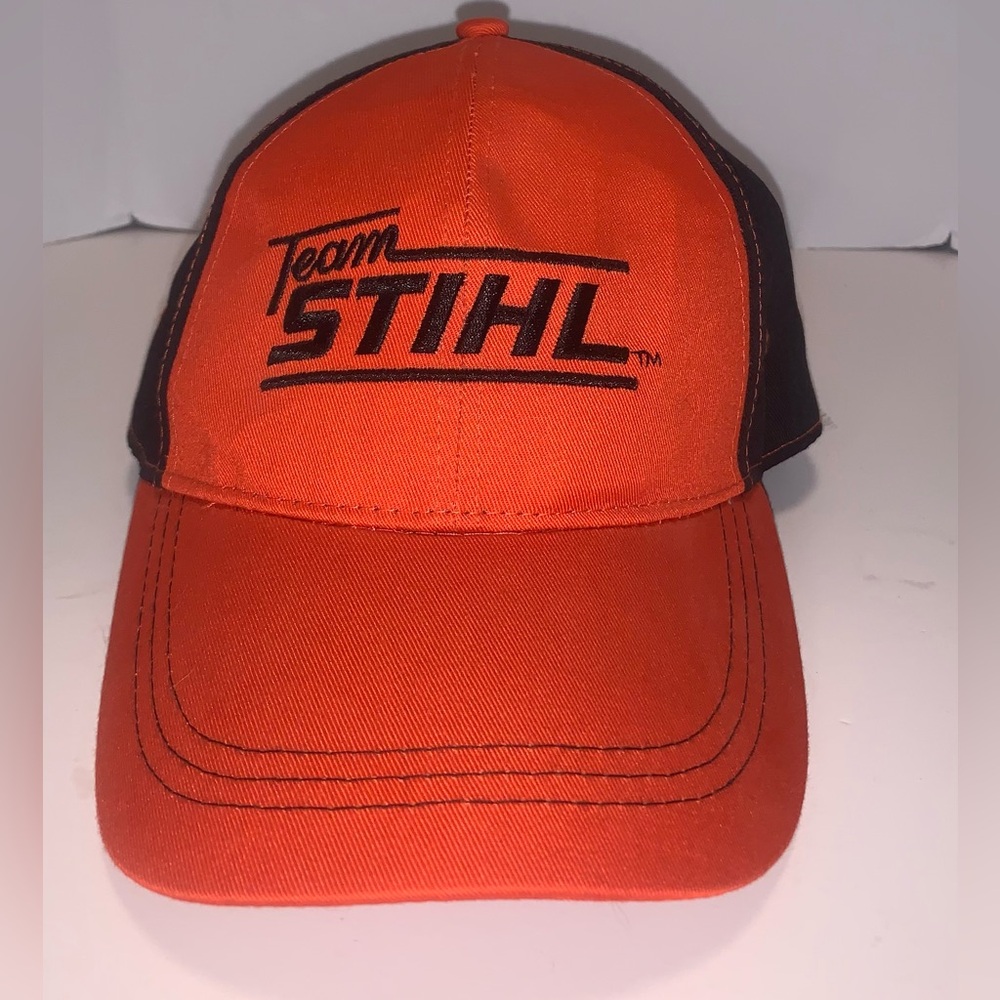 STIHL: Team Stihl Baseball Style Hat / Cap Orange & Black Adjustable One Size